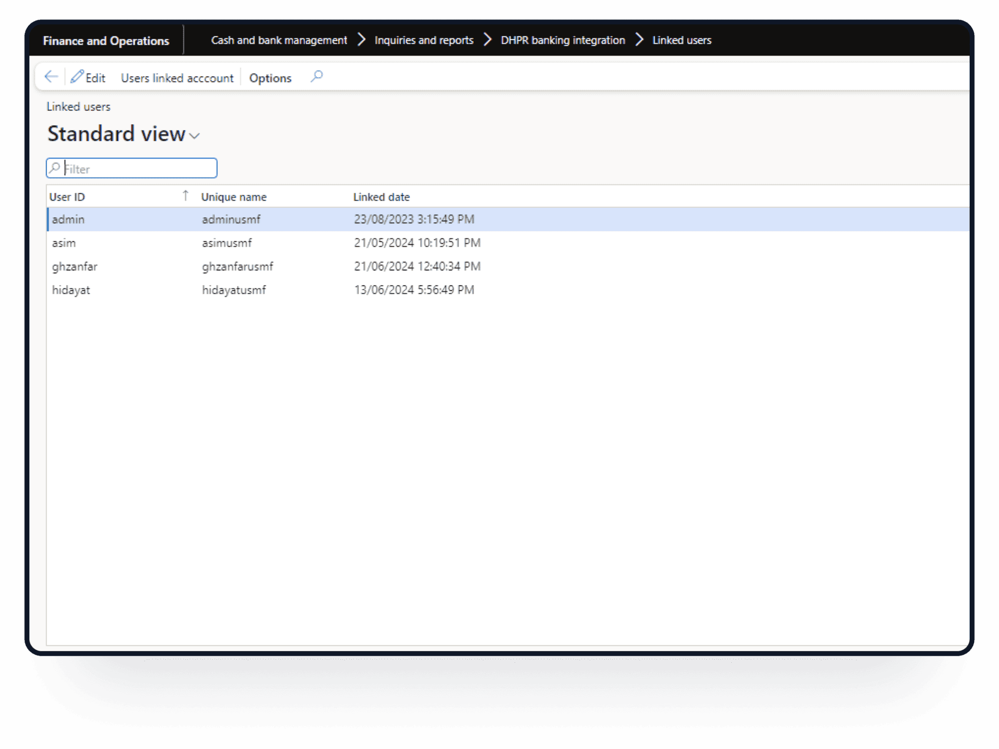 Dynamics 365 Banking Connector reporting dashboard