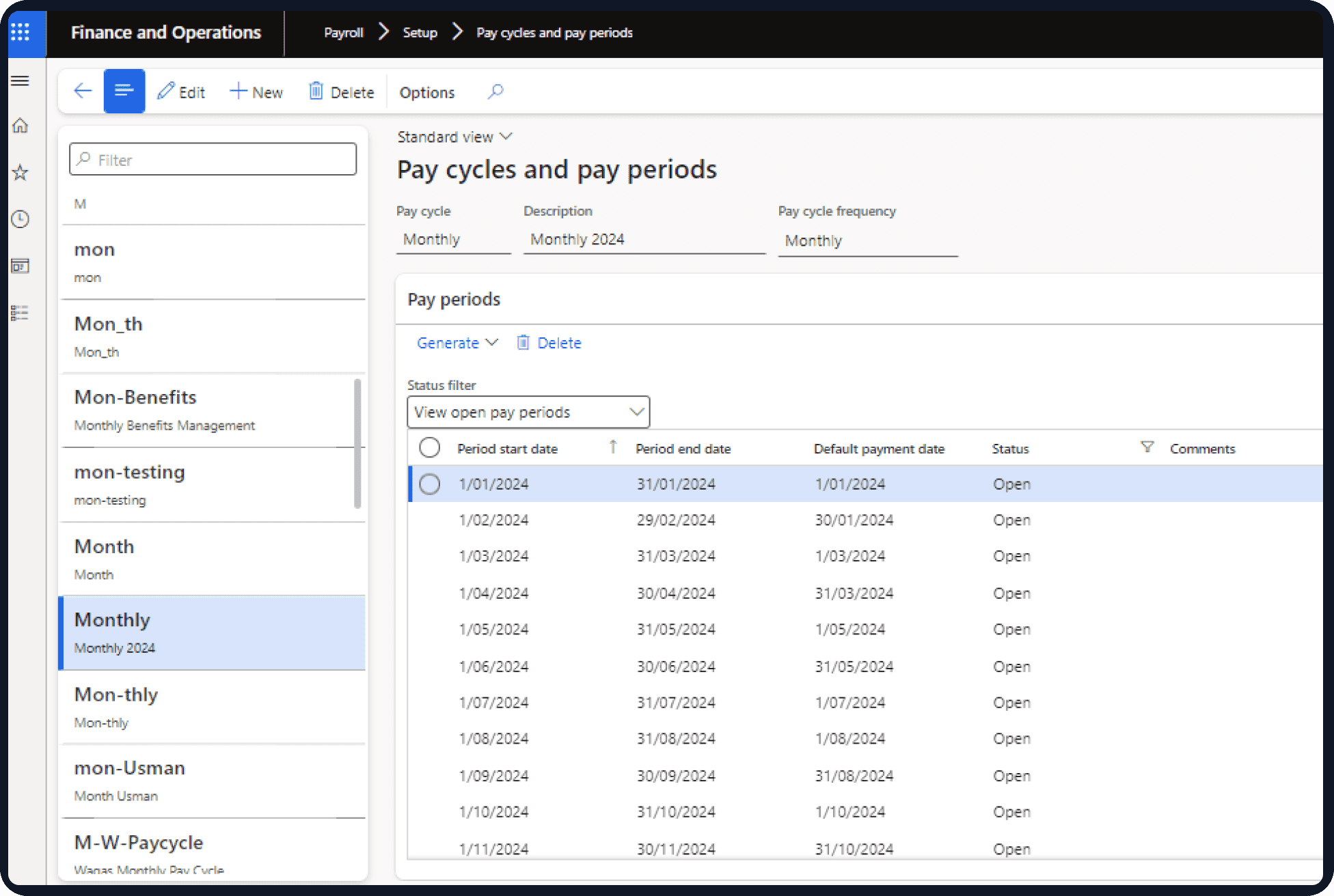 Dynamics 365 Payroll Add-On pay cycles dashboard
