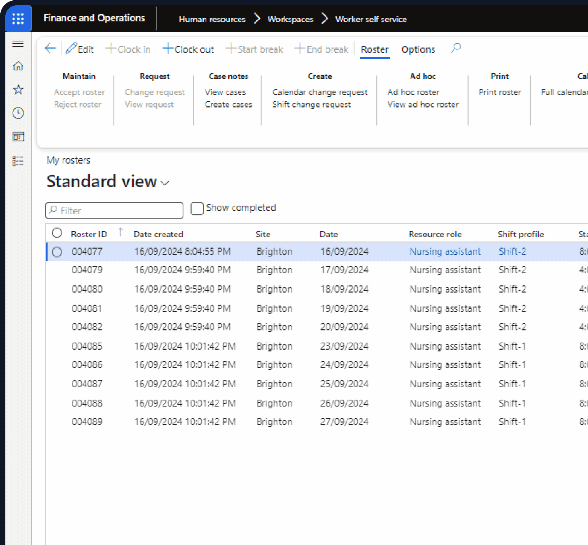 Dynamics 365 Rostering dashboard hero