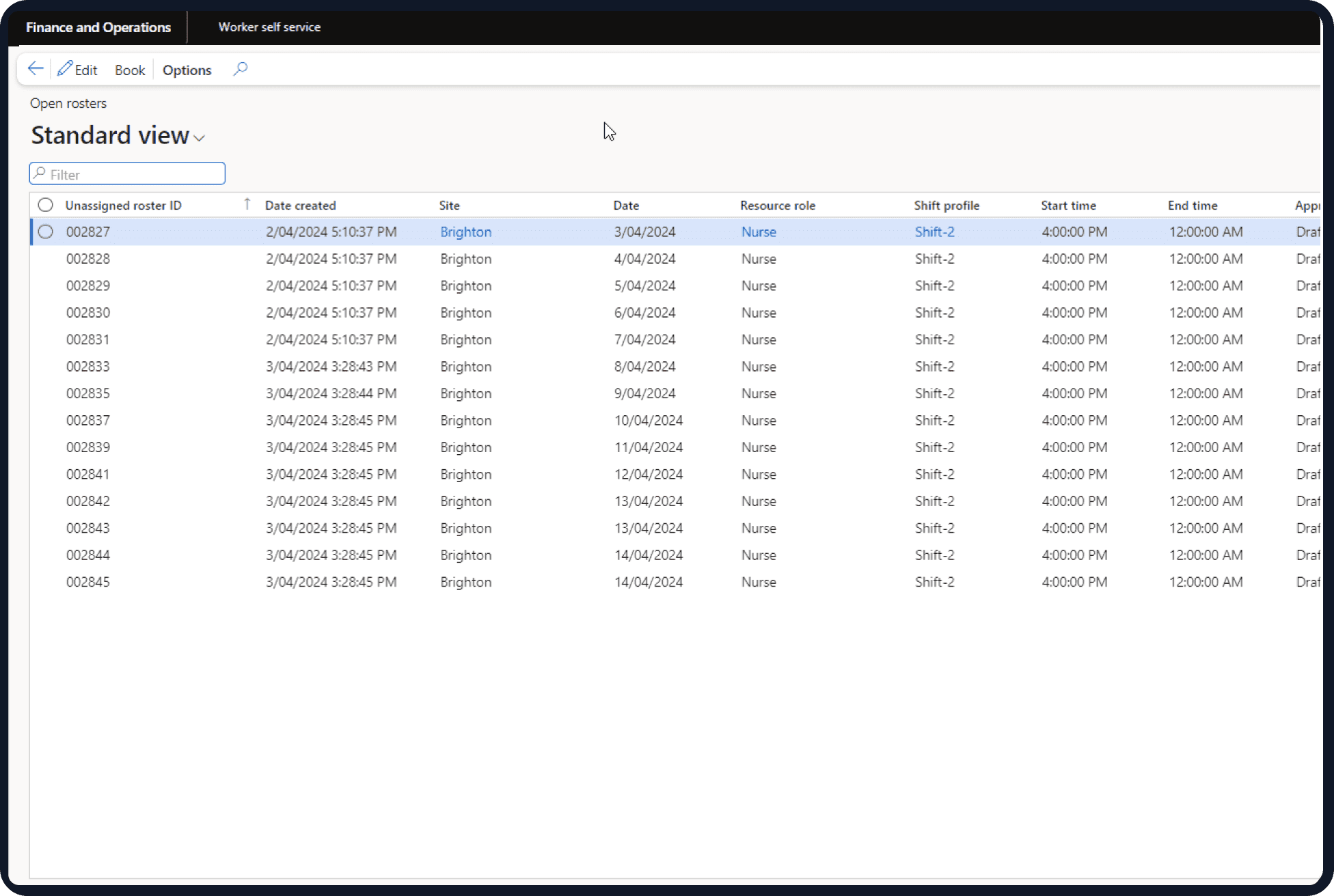 Dynamics 365 Rostering analytics workspace
