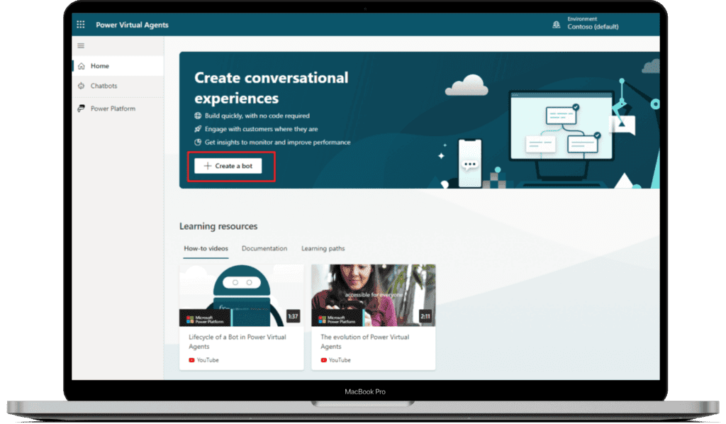 Microsoft Power Virtual Agents chatbot builder