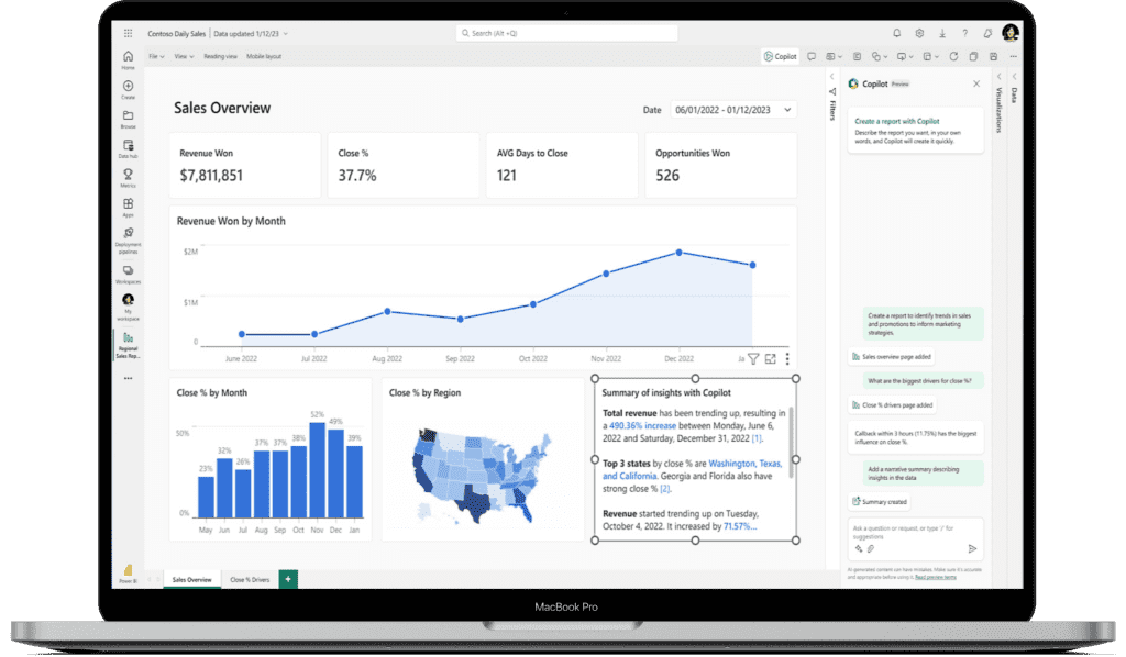Microsoft Power BI dashboard on laptop
