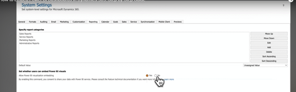 Enable embedding visuals in D365