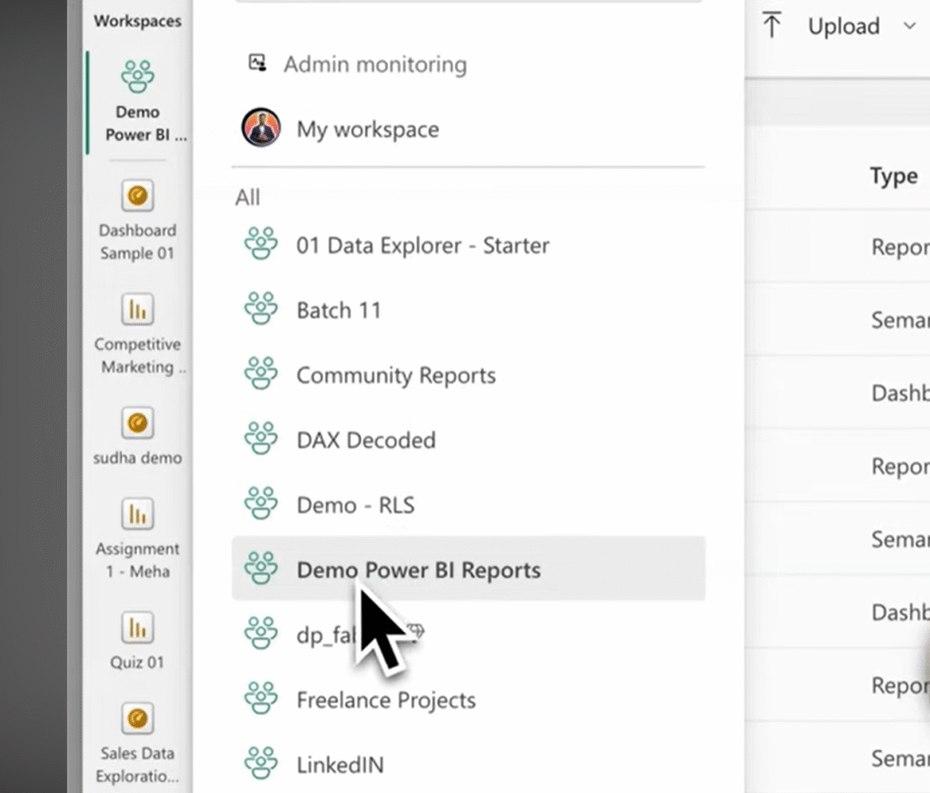 Select the Power BI workspace