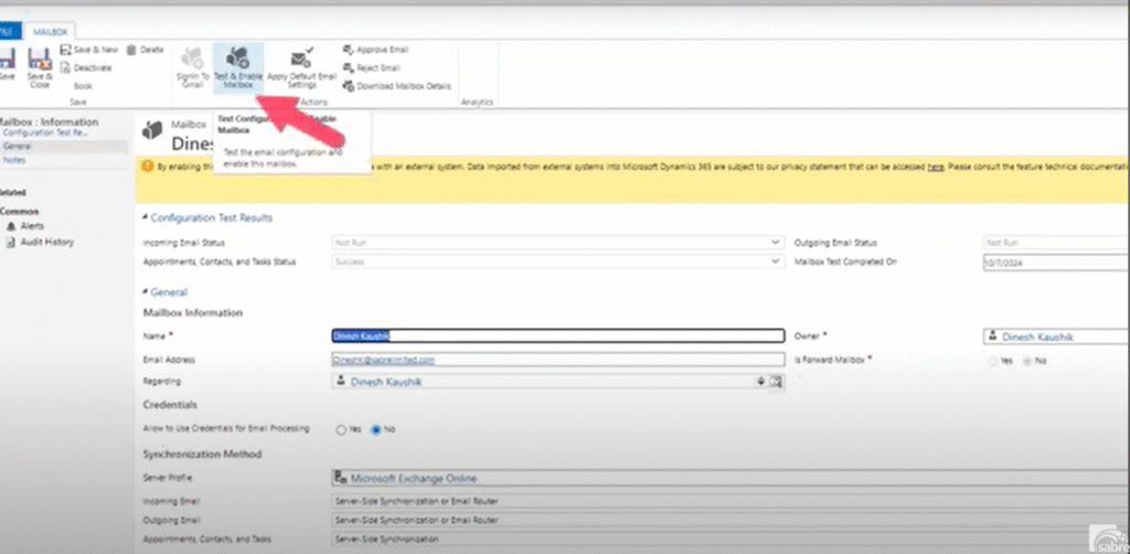 Once you activate it, you can test and confirm. Click on Test & Enable mailbox. Now, your mailbox status will change from Not Run to Success.